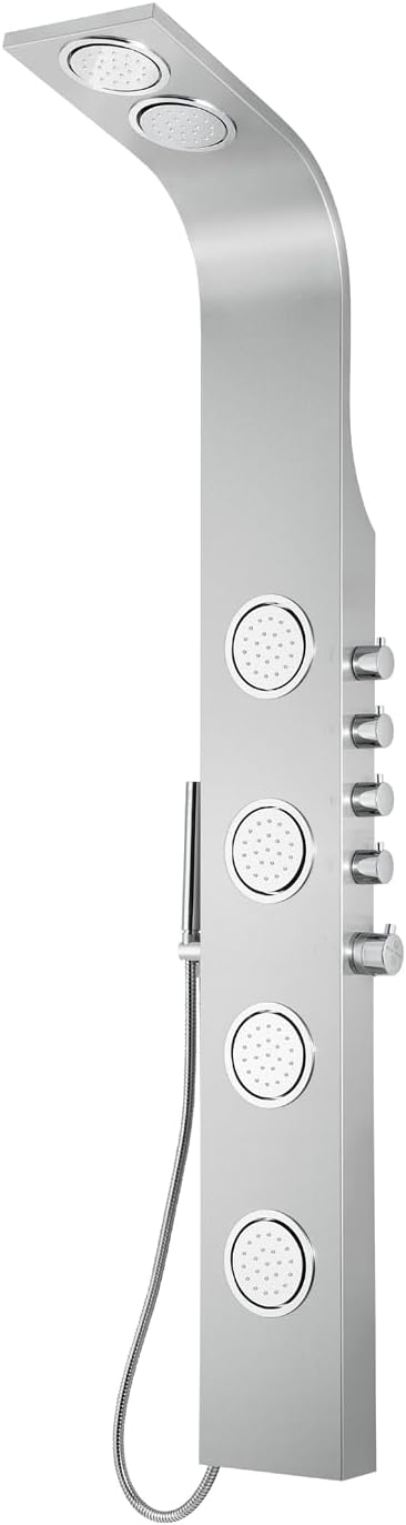 Blue Ocean 63" Stainless Steel SPS8863 Thermostatic Shower Panel Tower System vwith Rainfall Shower Head, Body Nozzles, and Handheld Shower Head, Shower Column