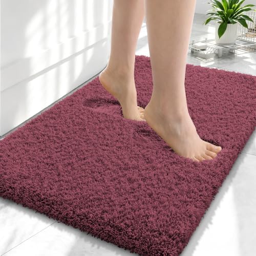 OLANLY Microfiber Small Bathroom Rugs 24x16, Ultra Soft Bath Mat, Burgundy
