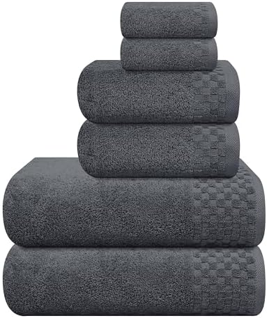 MyOwn Premium Cotton 6 Pack Towel Set for Bathroom, Contains 2 Bath Towels 28x55 inch, 2 Hand Towels 16x24 inch & 2 Wash Coths 12x12 inch, Ideal Everyday use, Compact & Lightweight - Charcoal Grey