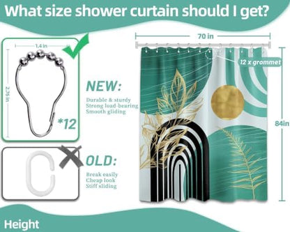 Teal and Gold Extra Long Shower Curtain, Tall 72X84 in, Mid Century