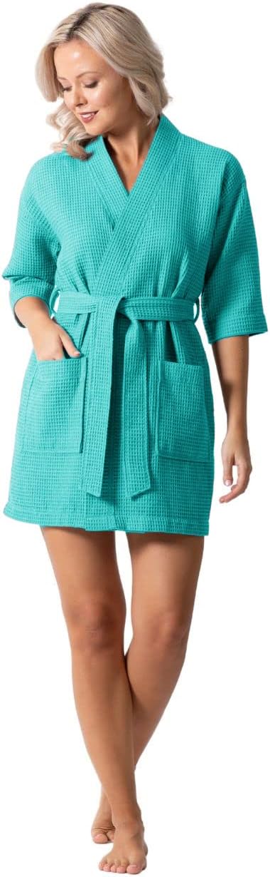 Lightweight Waffle Knit Bath, Spa & Bridesmaids Kimono Short Robes for Women - Quick Dry & Soft