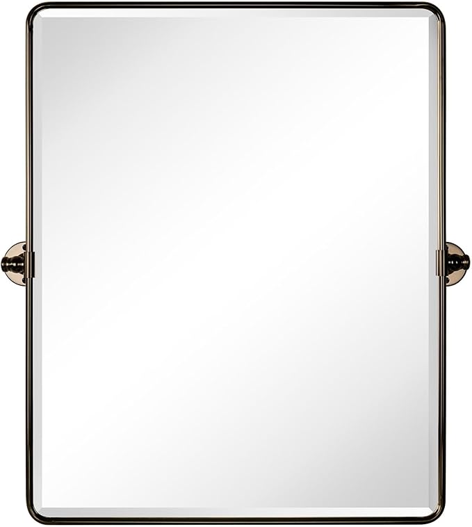Farmhouse Pivot Rectangle Bathroom Mirror Oil Rubbed Bronze Metal Framed Tilting Beveled Vanity Mirrors for Wall, Overall 27.91x 30 inches (Mirrror 24 x 30 inches)