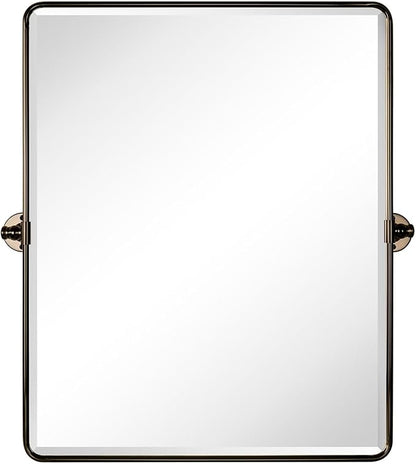 Farmhouse Pivot Rectangle Bathroom Mirror Oil Rubbed Bronze Metal Framed Tilting Beveled Vanity Mirrors for Wall, Overall 27.91x 30 inches (Mirrror 24 x 30 inches)