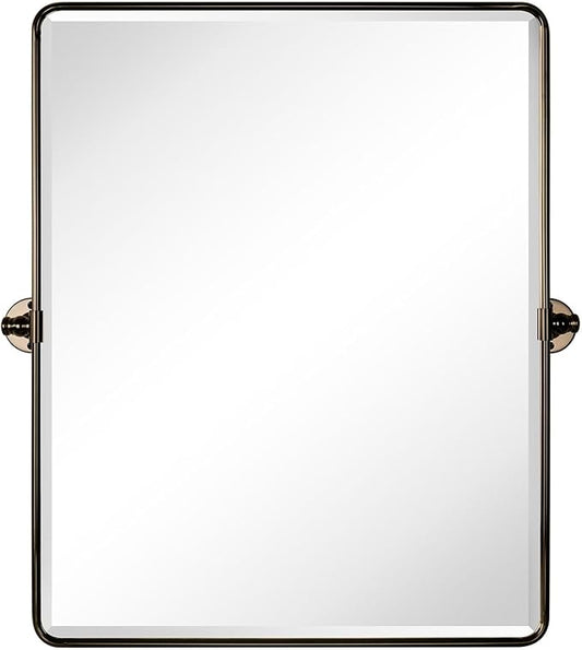 Farmhouse Pivot Rectangle Bathroom Mirror Oil Rubbed Bronze Metal Framed Tilting Beveled Vanity Mirrors for Wall, Overall 27.91x 30 inches (Mirrror 24 x 30 inches)