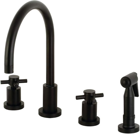 Kingston Brass KS8720DXBS Concord 8-Inch Widespread Kitchen Faucet with Brass Sprayer, Matte Black