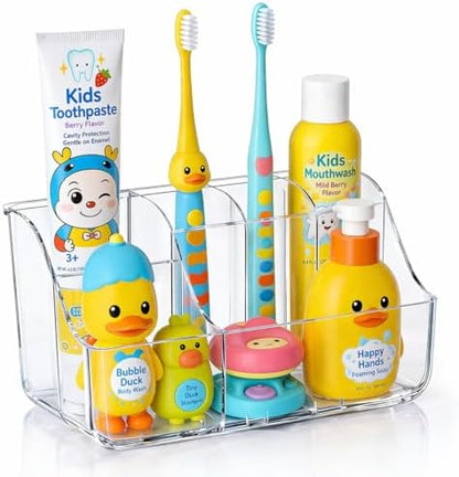 Sotfamily Clear Kids Toothbrush Holders for Bathrooms, 1 Pack(No-Drill)