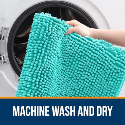 OLANLY Chenille Bathroom Rugs Mats Sets 2 Piece, 30"x20"+24"x16", Teal