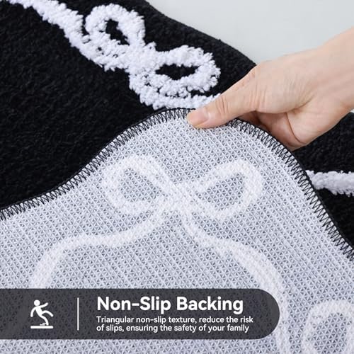 TRUEDAYS Black Bow Bathroom Rugs, Cute Bow Bath Mat, 32 * 20 Inch
