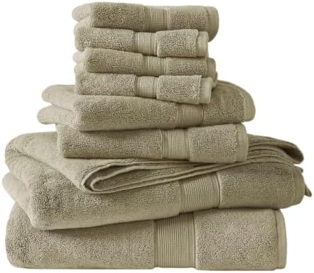 Madison Park 800GSM 100% Cotton Bathroom Bath Towel Set of 8, Beige