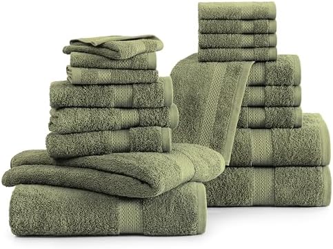 LANE LINEN Large Bath Towel Set Absorbent Quick Dry 100% Cotton - Oil Green