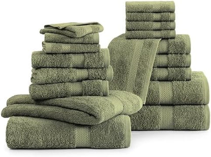LANE LINEN Large Bath Towel Set Absorbent Quick Dry 100% Cotton - Oil Green