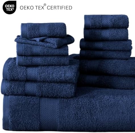 LANE LINEN Bathroom Towel Set 18 Piece Soft Absorbent Quick Dry - Navy