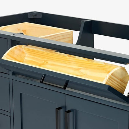 ARIEL Hepburn 60-inch Bathroom Vanity Base Cabinet,Solid Wood, 2 Soft Closing Doors, 9 Dovetail Drawers, Midnight Blue