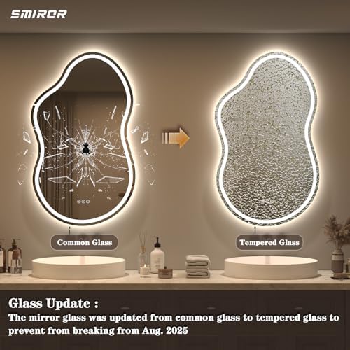 SMIROR 20x36 Irregular Led Lighted Bathroom Vanity Mirror
