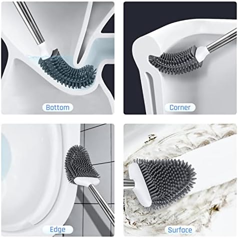 Sellemer Silicone Toilet Brush, Ventilation Slots Base Holder 2 Pack, White