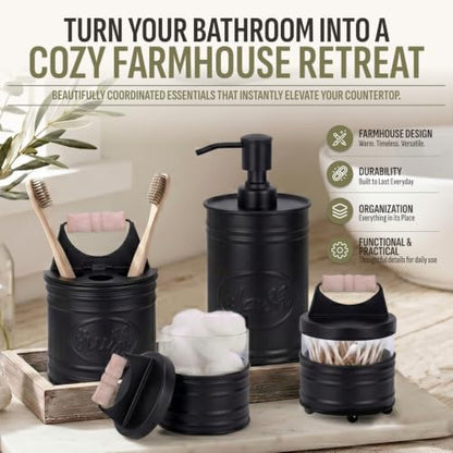 Autumn Alley Matte Black Rustic Farmhouse Bathroom Accessories, 4 Piece