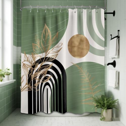 Sage Green and Gold Shower Curtain, 60X72 in, Mid Century Modern