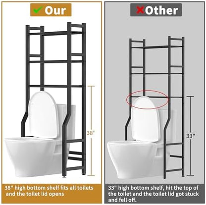 Livilord 3 Tier Over The Toilet Storage Rack with Toilet Paper Holder, Metal Freestanding Bathroom Shelves with 4 Hooks, Over Toilet Storage Shelf for Bathroom Storage, Black