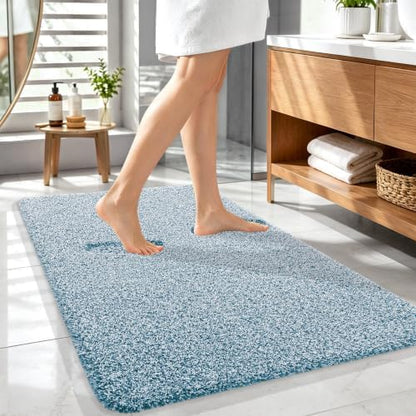 OLANLY Microfiber Soft Bathroom Rugs Mats 44x32, Peacock Blue and White