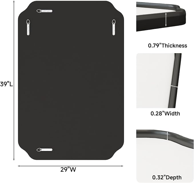 39"x29" Black Wall Bathroom Mirror, Scalloped Edge Vanity Mirror | Hangs Vertically/Horizontally, Wooden Frame Decorative Mirror, For Vanity, Bedroom & Entryway, Aesthetic Bathroom Decor