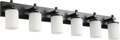 LOUSACE Bathroom Lighting Fixture Over Mirror, 6 Light Bathroom Vanity Lights Matte Black with Opal White Glass Shades, E26 Bulb Base, Wall Sconces Vanity Lighting Fixtures for Bathroom Living Room