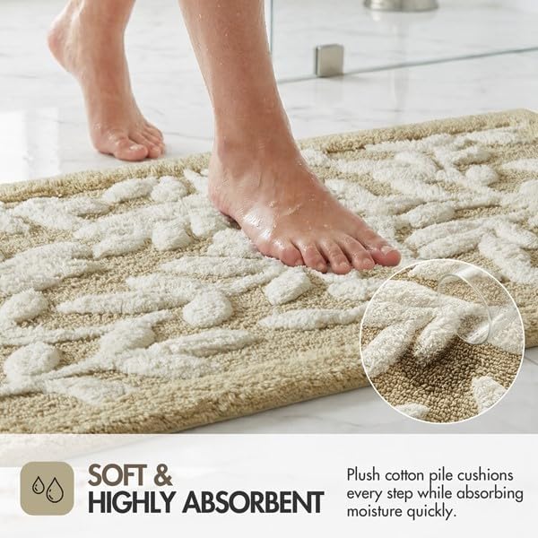 Madison Park Serene Tufted Bath Rug Cotton Absorbent, Round, Natural | Quick Dry, Soft Pile, Machine Washable, Floral Pattern, Plush, OEKO-TEX Certified