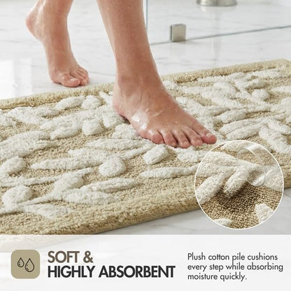 Madison Park Serene Tufted Bath Rug Cotton Absorbent, Round, Natural | Quick Dry, Soft Pile, Machine Washable, Floral Pattern, Plush, OEKO-TEX Certified