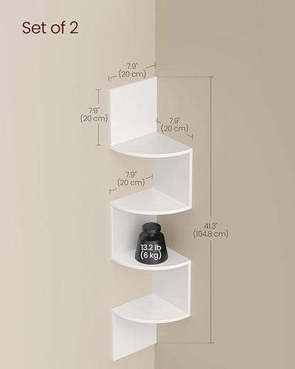 VASAGLE Set of 2, Corner Shelves Wall Mount, 4-Tier Floating Corner Bookshelves, Plant Shelves for Bedroom, Living Room, Bathroom, Home Office, Cloud White