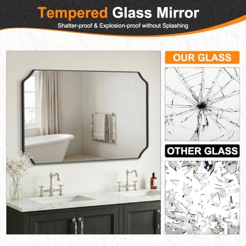 Delma Bathroom Vanity Mirror, Black Framed Aluminum Bathroom Mirror for Over Sink, Scalloped Round Corner Wall Mirror, High-Definition Vanity Mirror, Hangs Horizontally or Vertically (30x40,Black)
