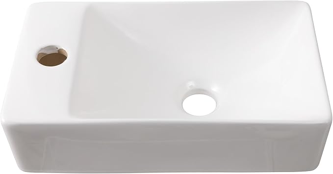 JONATHAN Y SNK1004A-L Felix 15 in. W x 8 in. D Modern Wall Mounted Rectangular Ceramic Mini Sink Basin, Left-Side Faucet, White