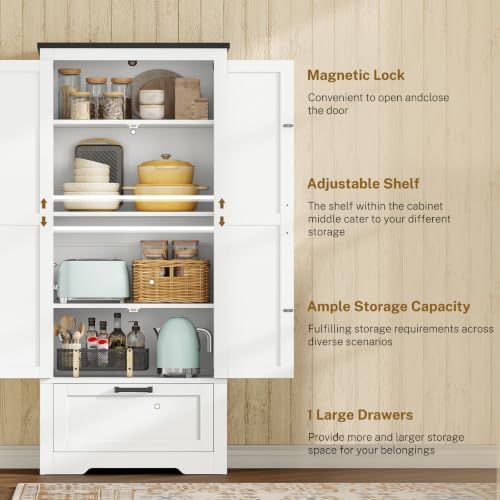TEENFON Storage Cabinet with Doors & Adjustable Shelf