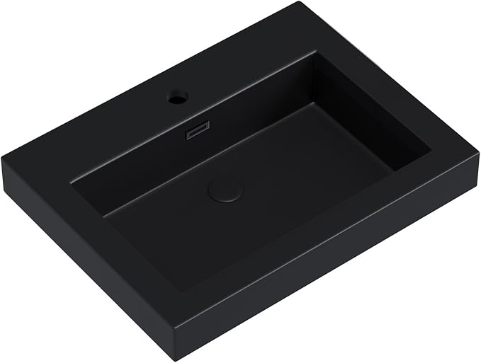 Dowell 24" Bathroom Sink,Single Bowl Vanity Basin,Rectangular Drop-In Bathroom Sink with Overflow,Black-000 2418BP-BL