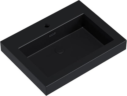 Dowell 24" Bathroom Sink,Single Bowl Vanity Basin,Rectangular Drop-In Bathroom Sink with Overflow,Black-000 2418BP-BL