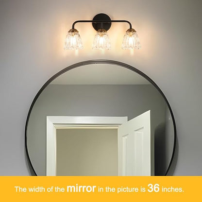 Vintage 3 Light Vanity Light, Black and Gold Bathroom Vanity Light, Bathroom Light Fixtures with Glass Shade, Antique Vanity Light Fixtures Over Mirror, Wall Sconce for Bedroom, Living Room