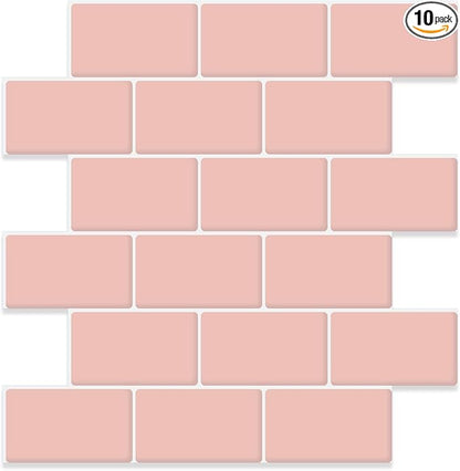 STICKGOO Subway Tile Peel and Stick Backsplash, Thicker Design 12" x 12" Stick on Backsplash Tiles for Kitchen, Bathroom, Wall Tile (10 Sheets, Pink)