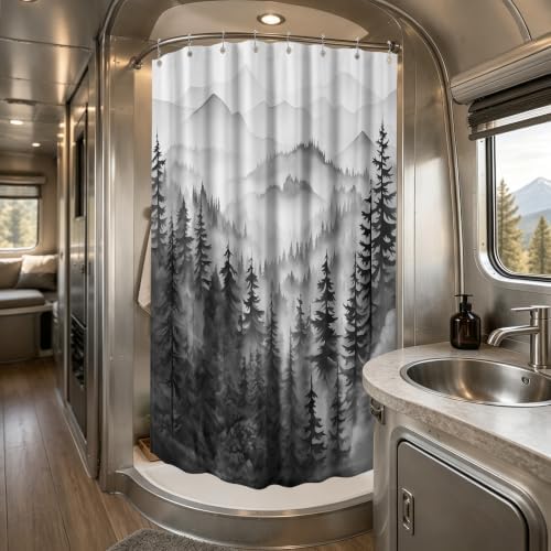 Black and White Stall Shower Curtain, 47X64 in Narrow Small, Forest