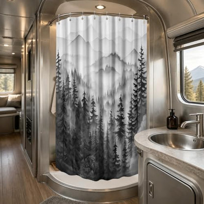 Black and White Stall Shower Curtain, 47X64 in Narrow Small, Forest