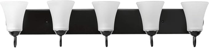Progress Lighting Classic Collection 5-Light Etched Glass Traditional Bath Vanity Light Matte Black