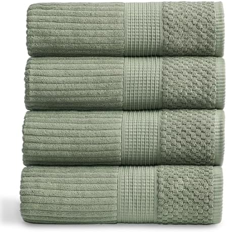 Springtree Home 100% Cotton Bath Towel Set | 4-Pack | Textured | Green
