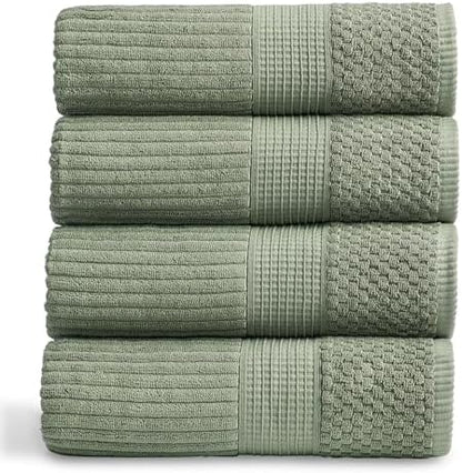 Springtree Home 100% Cotton Bath Towel Set | 4-Pack | Textured | Green