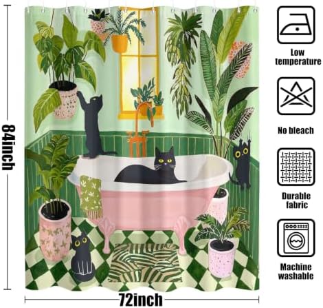 Fowocu Funny Cat Shower Curtain for Bathroom Green 72x 84Inch