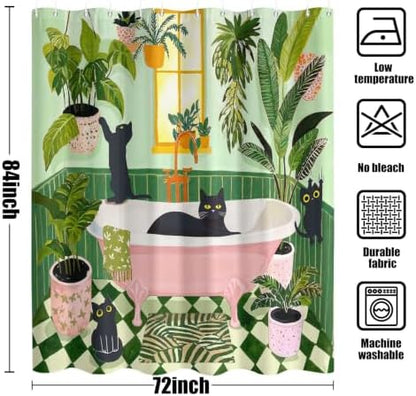 Fowocu Funny Cat Shower Curtain for Bathroom Green 72x 84Inch