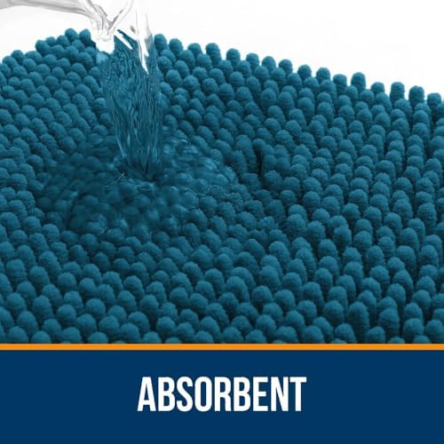 OLANLY Chenille Bathroom Rugs Sets 2 Piece, 36"x24"+24"x20", Peacock Blue