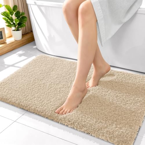 OLANLY Microfiber Bathroom Rugs 36x24, Soft Highly Absorbent Bath Mat, Sand