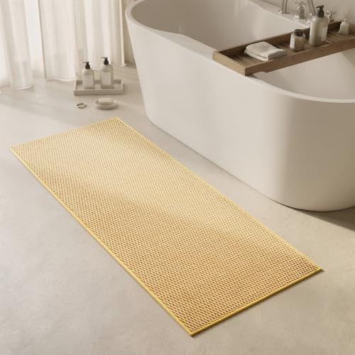 Triohero Bathroom Runner Rug, Long Bath Mat Washable Thin Quick Dry Low Pile Bathroom Runner Rugs 24 x 60 Non Slip, Yellow 24"x60"