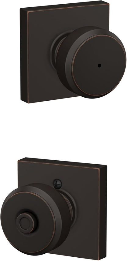 Schlage F40 BWE 716 COL Bowery Knob with Collins Trim Bed & Bath Privacy Door Lock, Aged Bronze