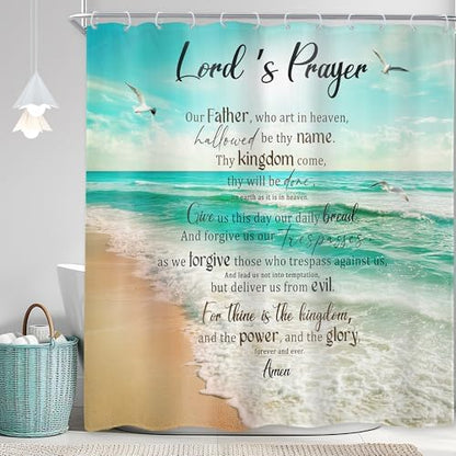 Ocean Bible Verse Coastal Beach Inspirational Bathroom Shower Curtain Set