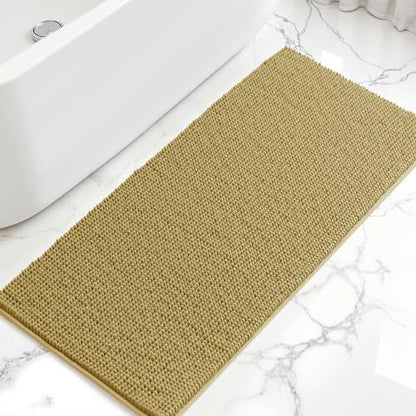 SUBRTEX Bathroom Rugs Chenille Bath Rug, Soft Short Plush Bath Mat, Water Absorbent Shower Mat, Quick Dry Machine Washable(Yellow, 24" x 55")