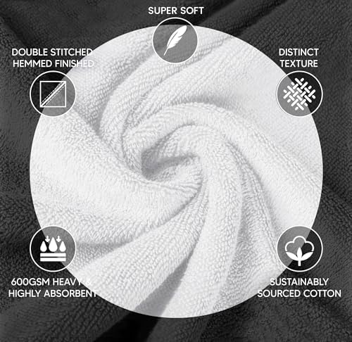 Luxury Hand Towels for Bathroom Set of 4 (16 x 28 Inch) Soft & Absorbent 600GSM Ring Spun Cotton Hand Towel Sets for Bathroom, Gym, Hotel and Spa - Viscose Stripe