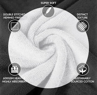 Luxury Bath Towels Set of 4, 27x54 Inches 600GSM 100% Cotton Ring Spun – Hotel Quality, Highly Absorbent - Viscose Stripe Bath Towel Sets (White)